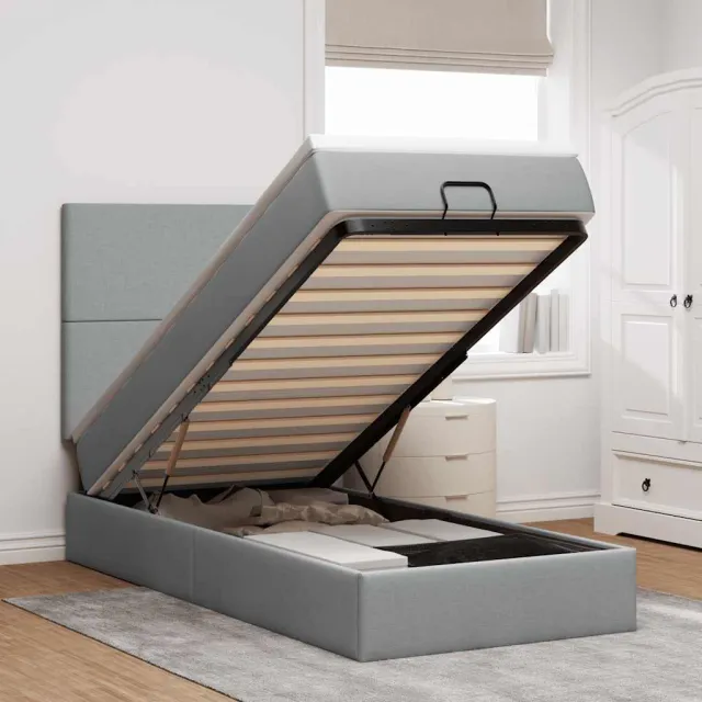 vidaXL Bed met matras 100x200 cm stof lichtgrijs