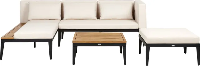 Beliani BRACCIANO - Loungeset 3-zits met ottomaan - Lichtbeige - Acaciahout