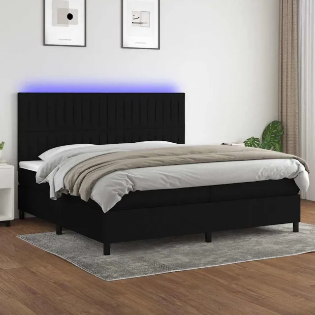 vidaXL Boxspring met matras en LED stof zwart 200x200 cm