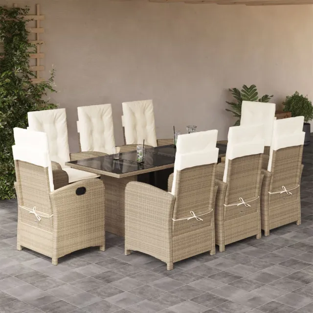 vidaXL 9-delige Tuinset met kussens poly rattan beige, foto 2