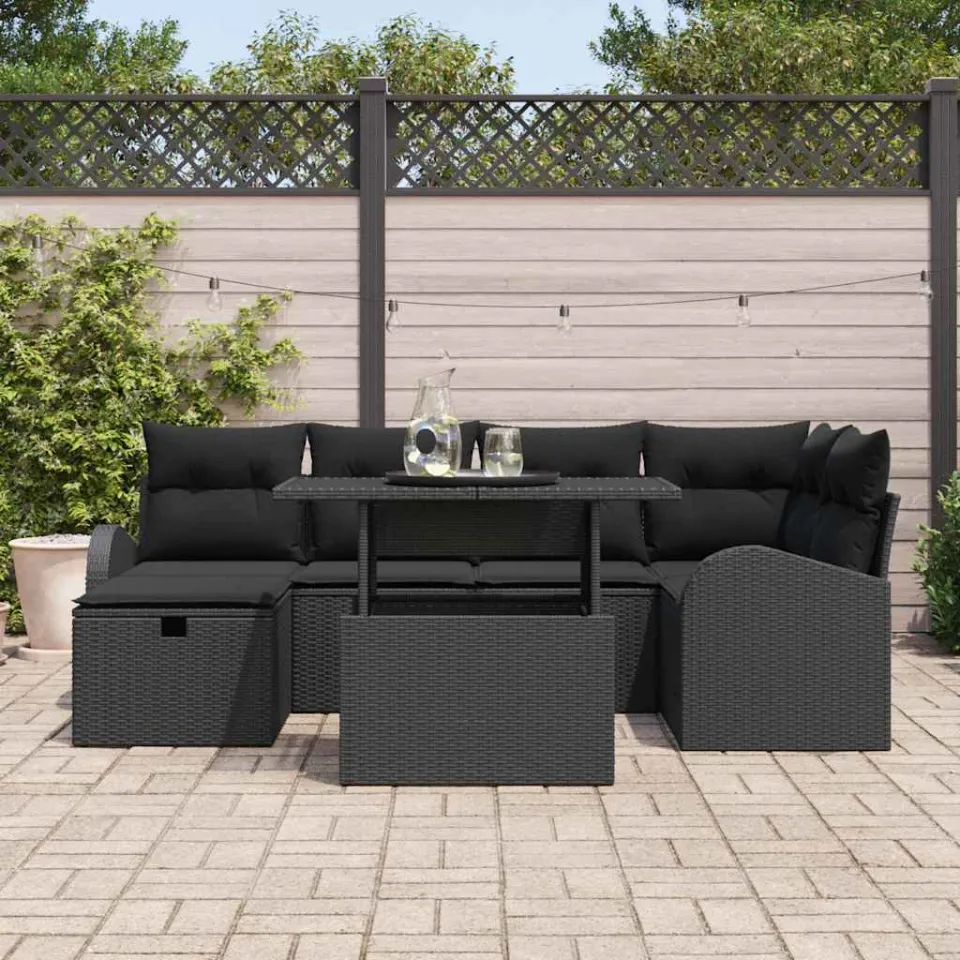 vidaXL Tuin Sofa Set 7 st Zwart poly rattan, foto 3