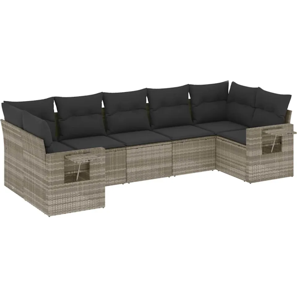vidaXL 7-delige Loungeset met kussens poly rattan lichtgrijs grijs, foto 3