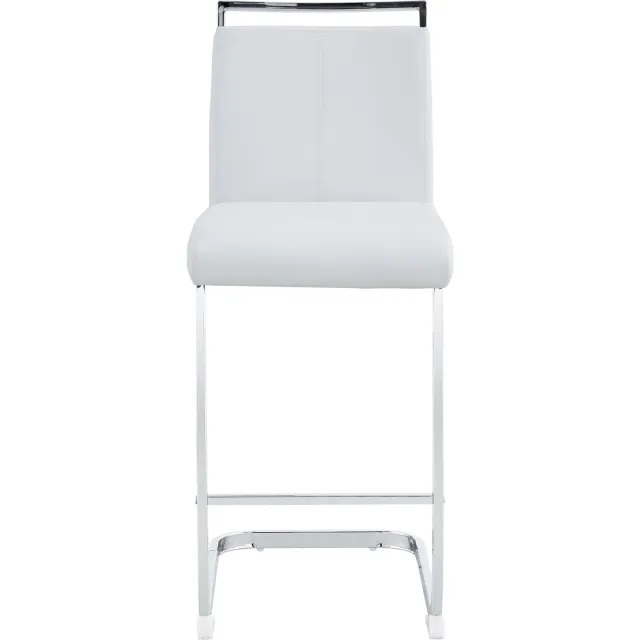SONNENH Barkrukken set van 2 - Wit PU-kunstleer - Zilverkleurig metalen sledeframe - Vaste zithoogte 63,5 cm Wit met zilverkleurig frame