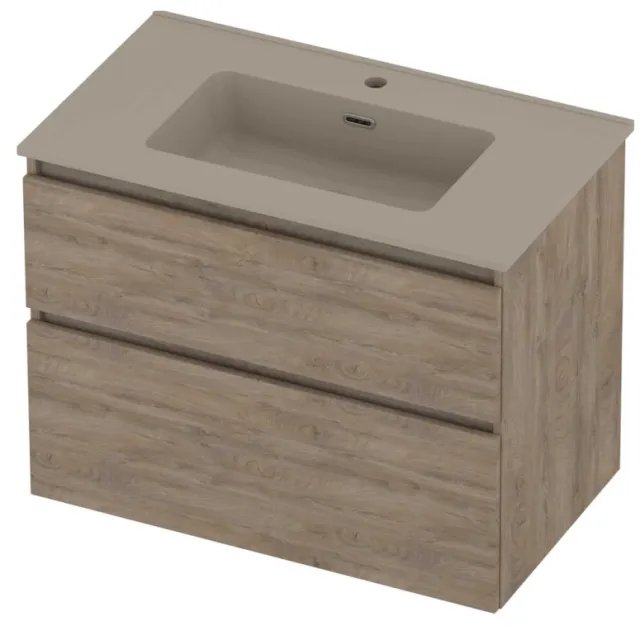 Proline Tribute Badmeubelset Porselein Elegant 1 Kraangat 80x46x62 cm Mat Crème Cotton Raw Oak Eiken