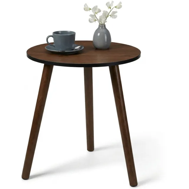 Cheqo Bijzettafel Walnoot - Bijzettafeltje Rond - Plantentafel - Banktafel - Hoektafel - Nachtkastje - Telefoontafel - Tafeltje - Lampentafel - Decoratietafel - voor Woonkamer en Slaapkamer