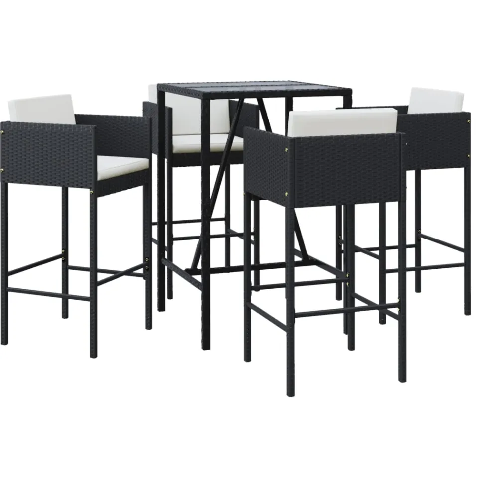 vidaXL 5-delige Tuinbarset met kussens poly rattan zwart, foto 3