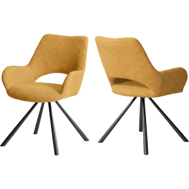MEUBLE COSY Set van 2 eetkamerstoelen met rugleuning en armleuningen, gestoffeerde zitting in gele stof, 58,5 x 59 x 81 cm geel