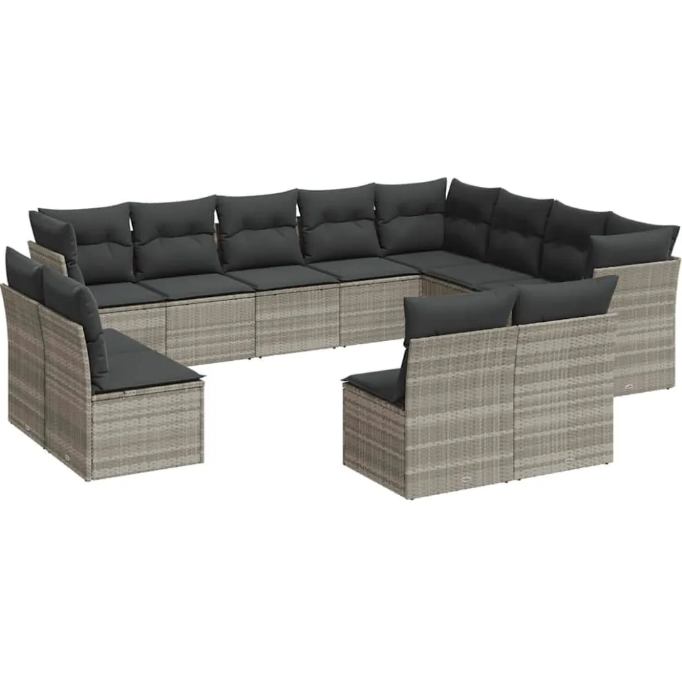 vidaXL 12-delige Loungeset met kussens poly rattan lichtgrijs grijs, foto 3