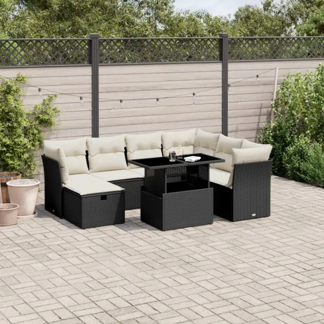 vidaXL 8-delige Loungeset met kussens poly rattan zwart, foto 2