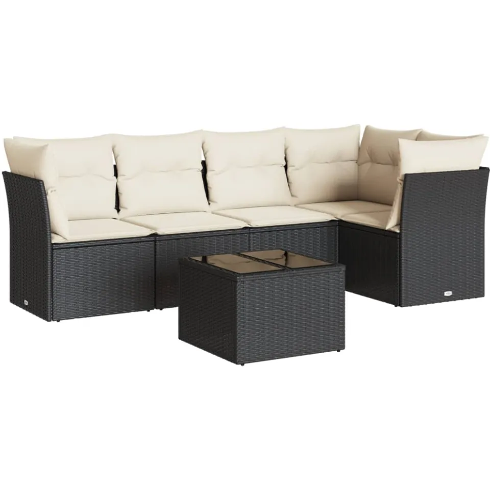 vidaXL 6-delige Loungeset met kussens poly rattan zwart