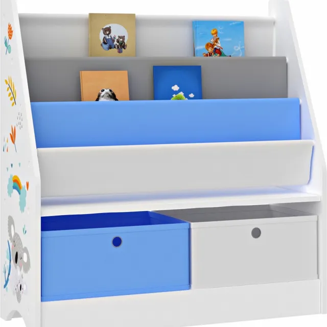 en.casa Kinderboekenkast Neda opbergkast 74x71x23 cm Koala motief wit, grijs en blauw