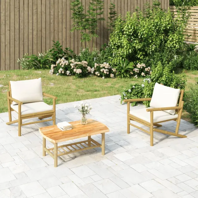 vidaXL 3-delige Loungeset met kussens bamboe crèmewit, foto 2
