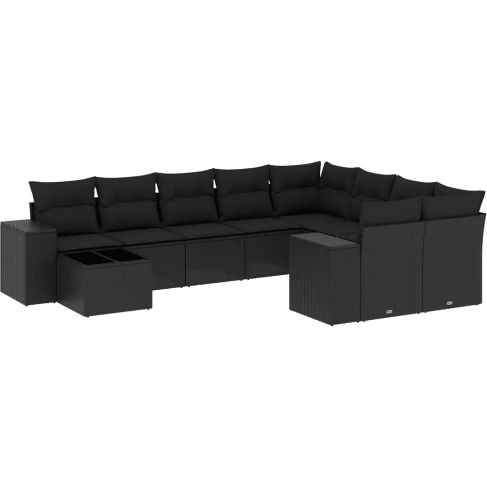 vidaXL 10-delige Loungeset met kussens poly rattan zwart, foto 3