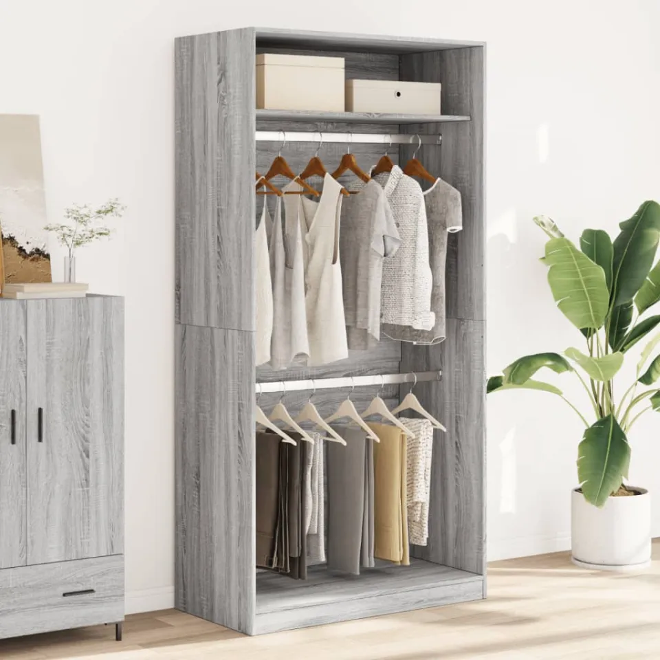 vidaXL Kledingkast 100x50x200 cm bewerkt hout grijs sonoma eikenkleur, foto 2