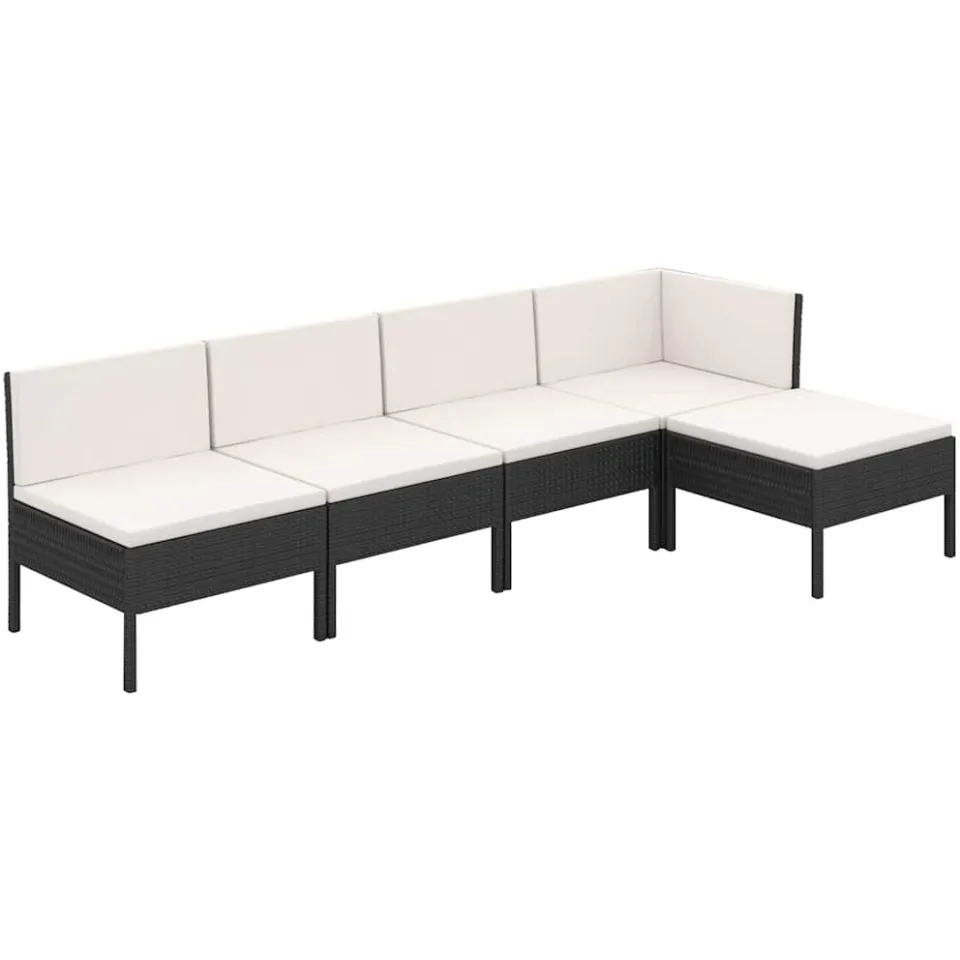 vidaXL 5-delige Loungeset met kussens poly rattan zwart, foto 3