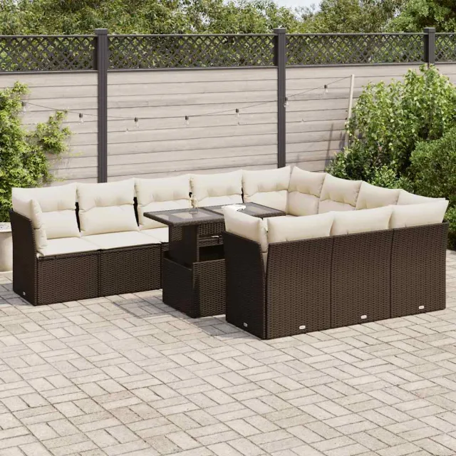 vidaXL 11-delige Loungeset met kussens poly rattan bruin, foto 2