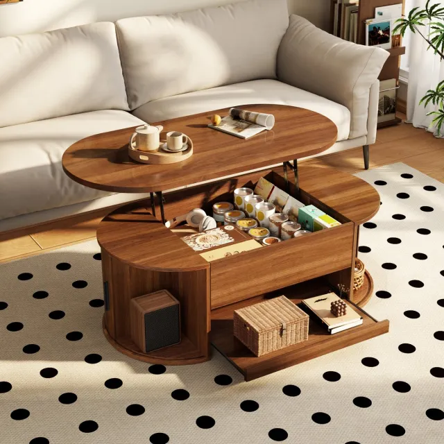 MIVRAY Salontafel - Hefbaar Tafelblad Met Verborgen Opbergruimte - Voor Woonkamer - MDF - 110 x 55 x 55 Cm - Walnoot