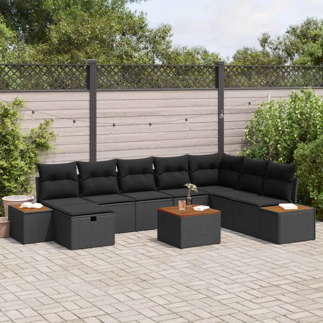 vidaXL Tuin Sofa Set 9 st Zwart poly rattan