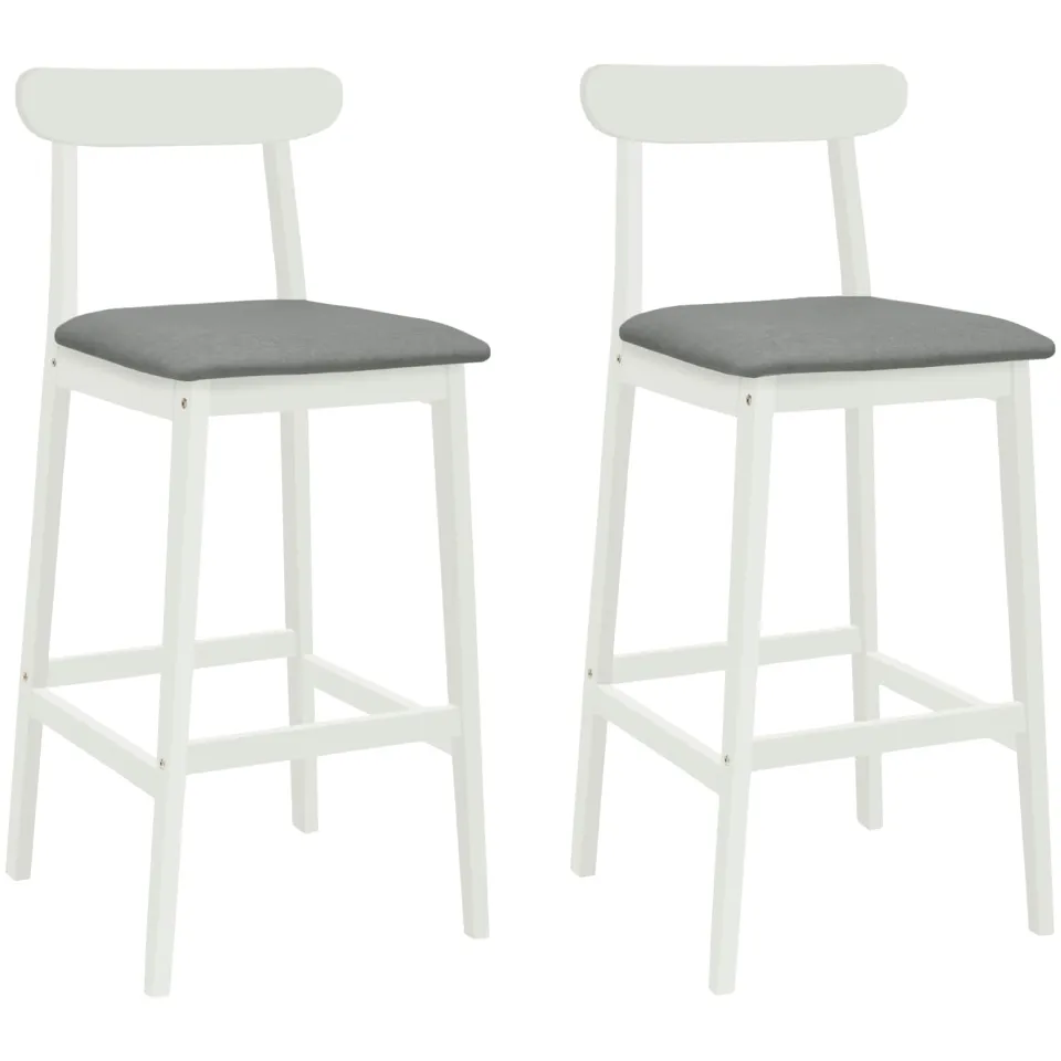 vidaXL Barkruk 2 st Wit en Grijs Massief Rubberhout en Stof