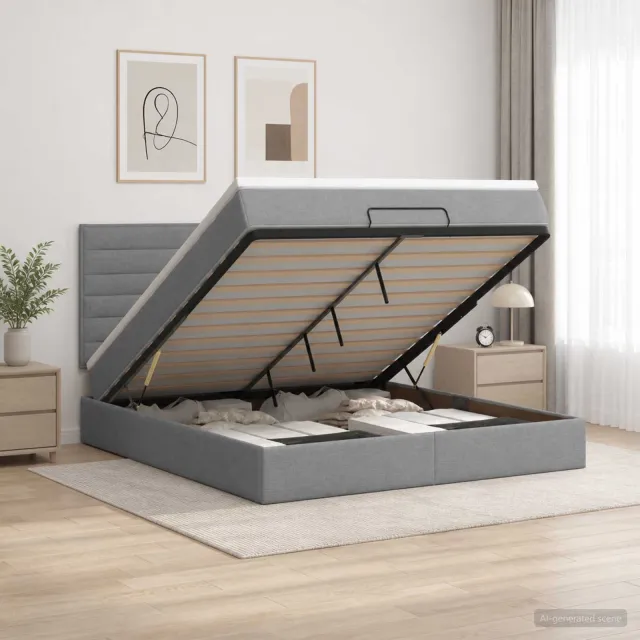 vidaXL Ottoman bed met matras Lichtgrijs 160 x 200 cm Stof