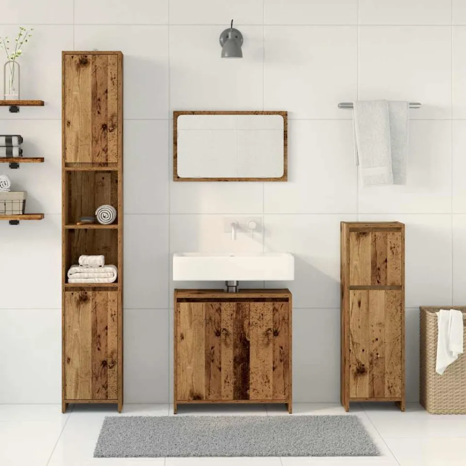 vidaXL 4-delige Badkamermeubelset bewerkt hout oud houtkleurig bruin, foto 2
