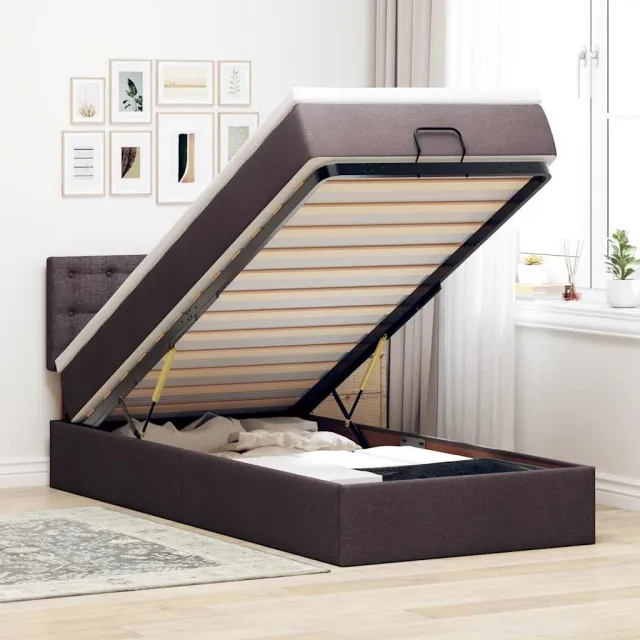 vidaXL Bed met matras 90x200 cm stof donkerbruin bruin