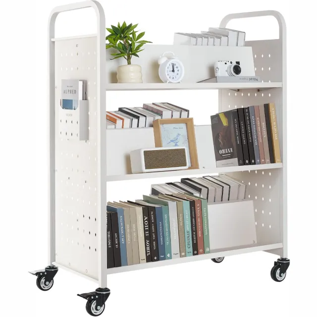 Vevor Boekenwagen Bibliotheekwagen Boekenplankwagen 150 Kg 97 X 51,5 X 122,5 Cm Wit