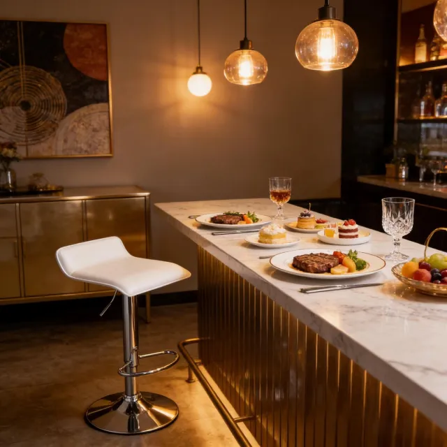 MODENUIT Barkruk 62-84 cm - Draaibaar En In Hoogte Verstelbaar - Voor Keuken En Bar - Kunstleer En Staal - Wit