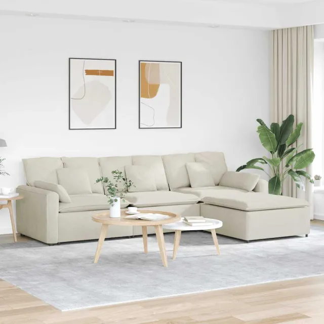 vidaXL Modulaire bank met voetenbank en kussens crèmekleurig