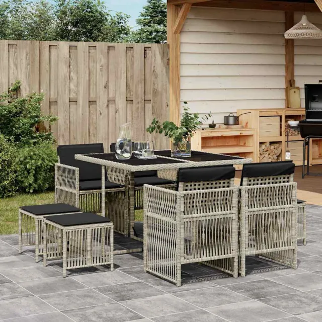 vidaXL 9-delige Tuinset met kussens poly rattan lichtgrijs grijs, foto 2