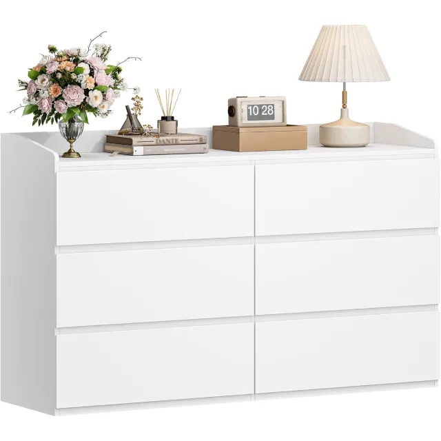 Homesy Chest of Drawers, Dresser with 6 Drawers, Side Cabinet with Work Surface, Locker with Top Railing, Modern Style, Suitable for Living Room and Bedroom, 40 x 138 x 84 cm, White