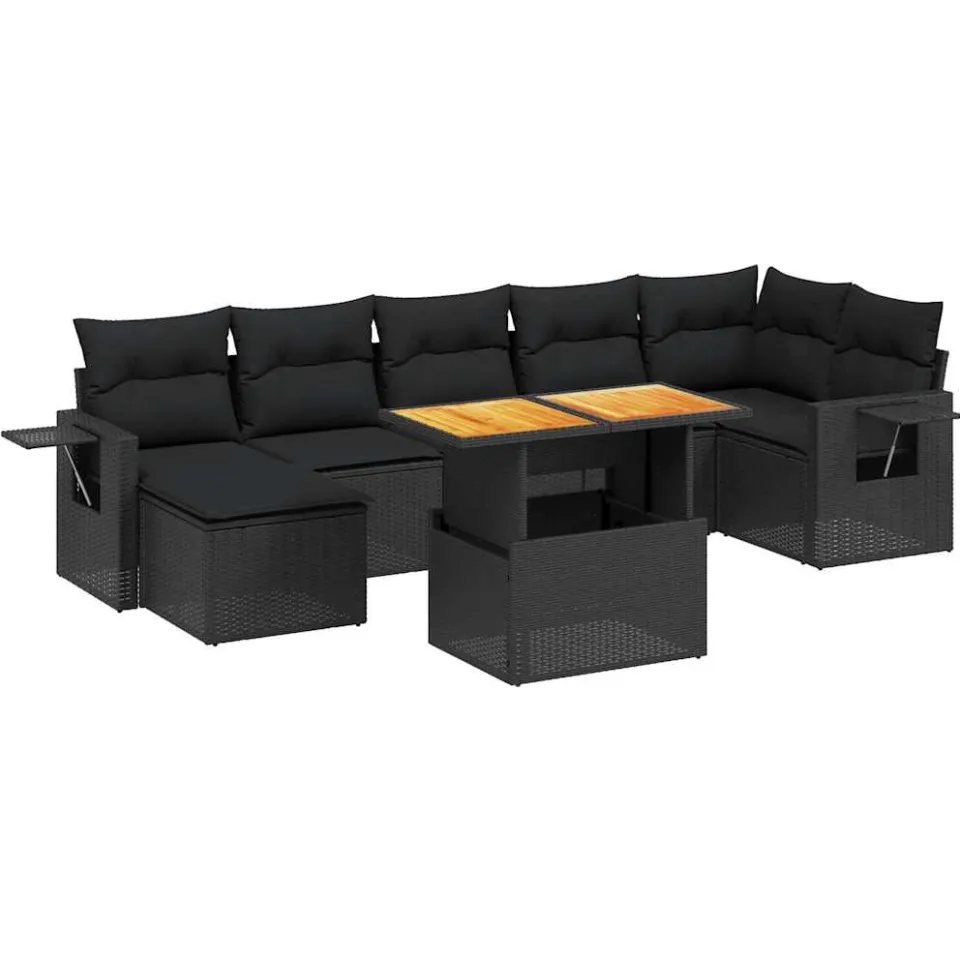 vidaXL 8-delige Loungeset met kussens poly rattan zwart