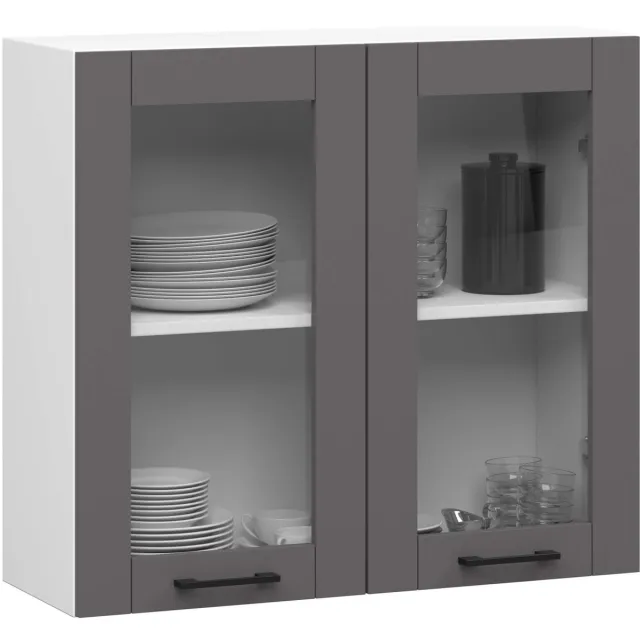 Akord Vitrinekast, Keukenkast modulaire OLIWIA W80 H720 met 2 Deuren / Hangkast / Bovenkast / AKORD Furniture Factory / Wit - Grafietgrijs / 80 x 72 x 30 cm