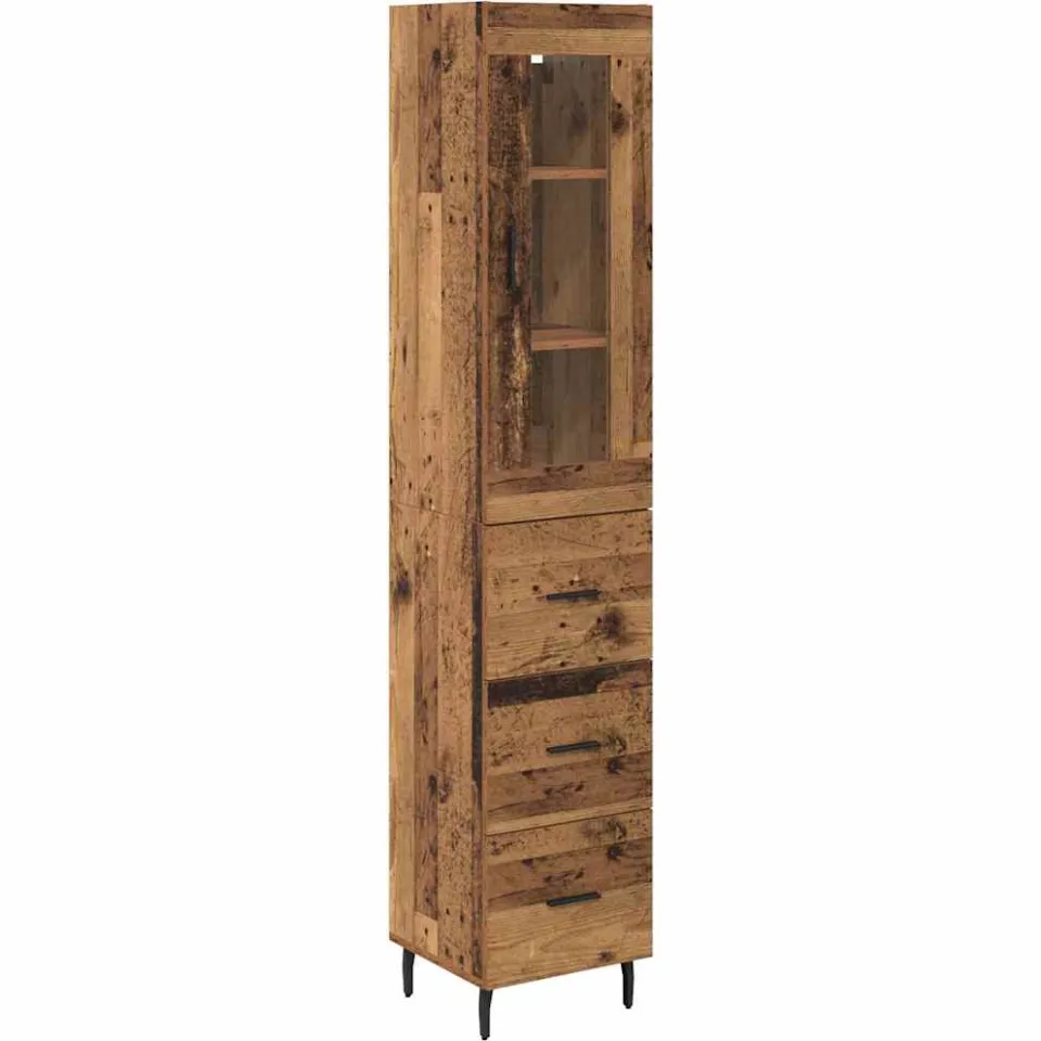 vidaXL Highboard Oud Hout 34,5 x 34 x 180 cm Bewerkt hout bruin, foto 3