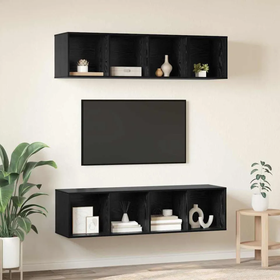 vidaXL Tv-meubelset 3 st Zwart Eiken Bewerkt hout, foto 4