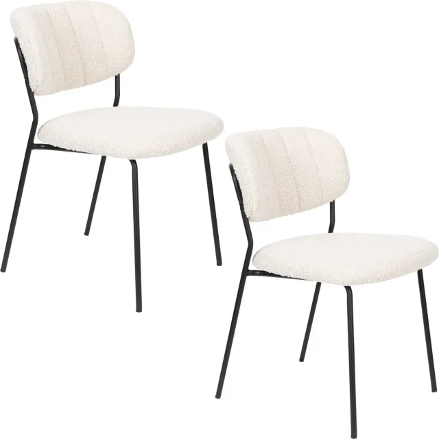 Housecraft Living Jolien Eetkamerstoelen Zwart/Bouclé - Set van 2 Wit
