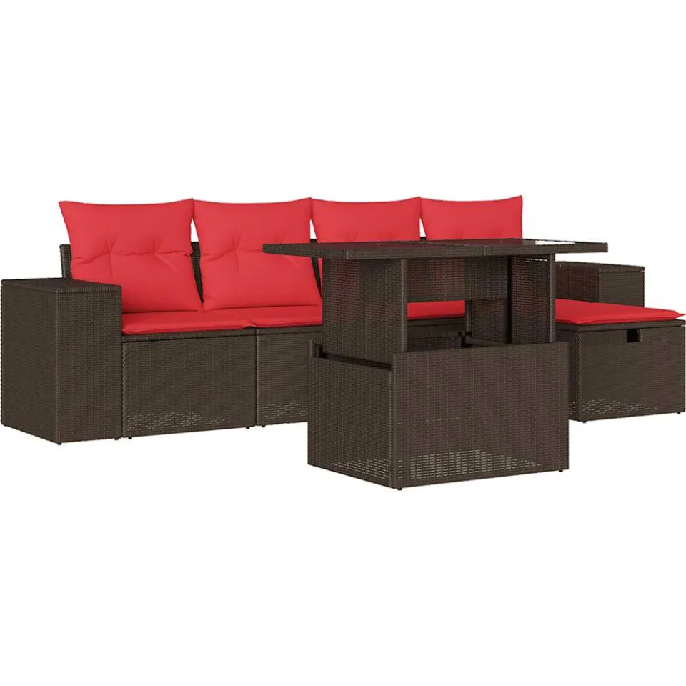 vidaXL 6-delige tuinbankset met kussens, bruin polyrotan, foto 3