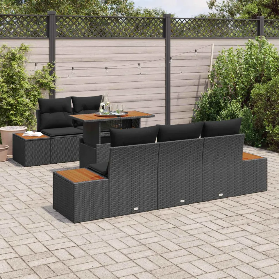 vidaXL Tuin Sofa Set 6 st Zwart Poly riet, foto 3