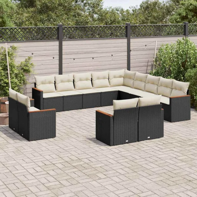 vidaXL 13-delige Loungeset met kussens poly rattan zwart, foto 2