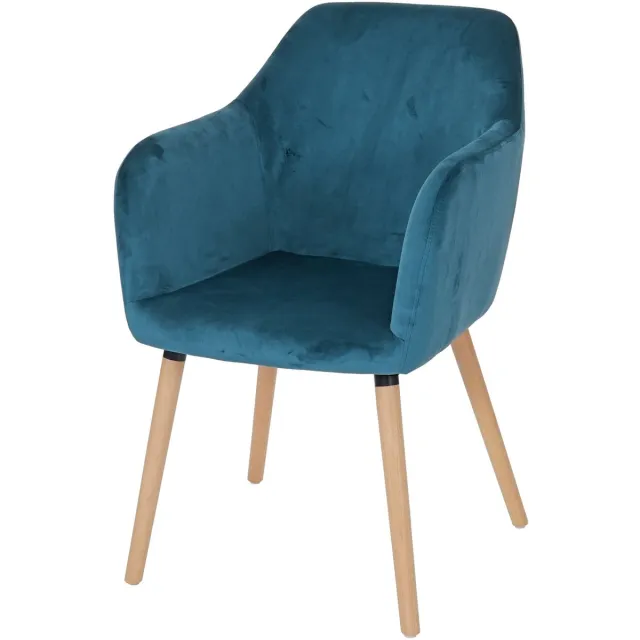MCW Eetkamerstoel Malmö T381, stoel keuken, retro jaren 50 design ~ fluweel, petrolblauw, lichte poten