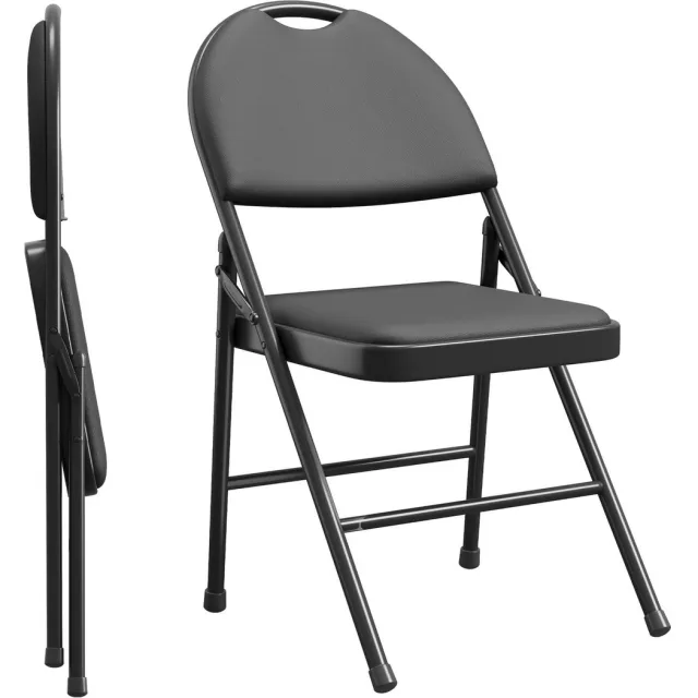 Happiq Set van 2 Opvouwbare Stoelen - Stapelbaar Comfort design met Rugleuning - voor feesten en kantoor - Zwart PU Leer en Metaal - Grijs