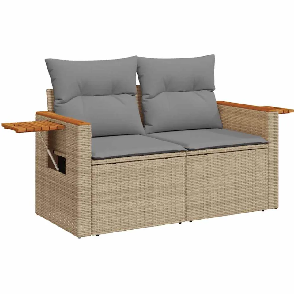 vidaXL 5-delige Loungeset met kussens poly rattan en acaciahout beige, foto 4