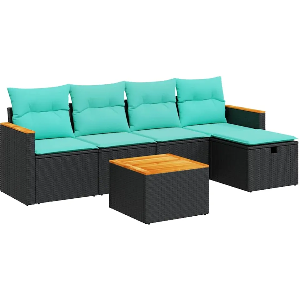 vidaXL 6-delige Loungeset met kussens poly rattan zwart, foto 3