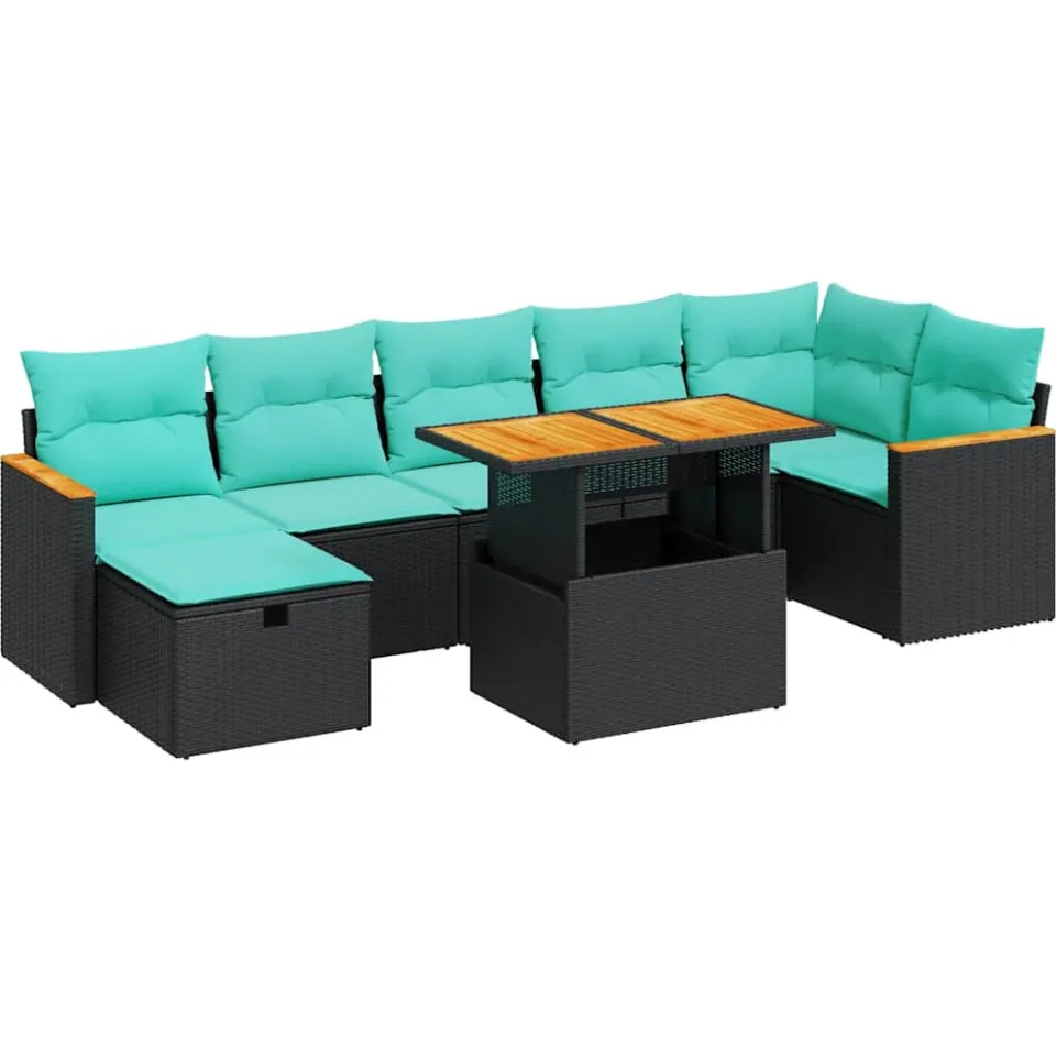 vidaXL 8-delige Loungeset met kussens poly rattan acacia grijs