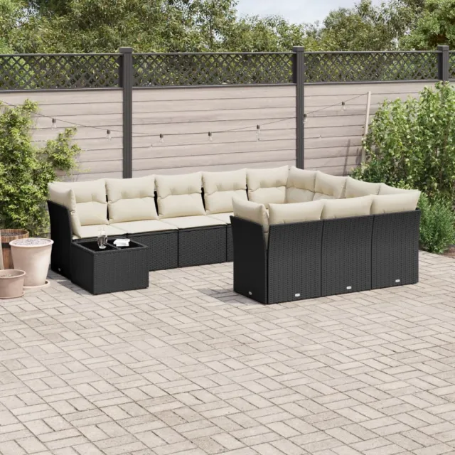vidaXL 11-delige Loungeset met kussens poly rattan zwart, foto 2