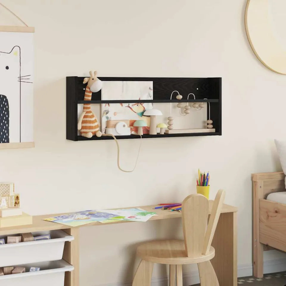 vidaXL Tijdschrift Rek Zwart Eiken 80 x 12 x 30 cm Bewerkt hout, foto 4