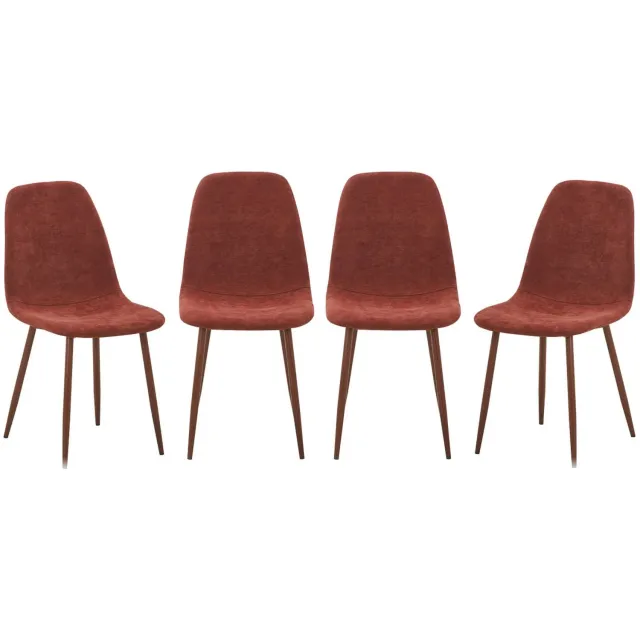 sweeek Set van 4 stoelen met walnootkleurig houtdecor en stof - vera Rood