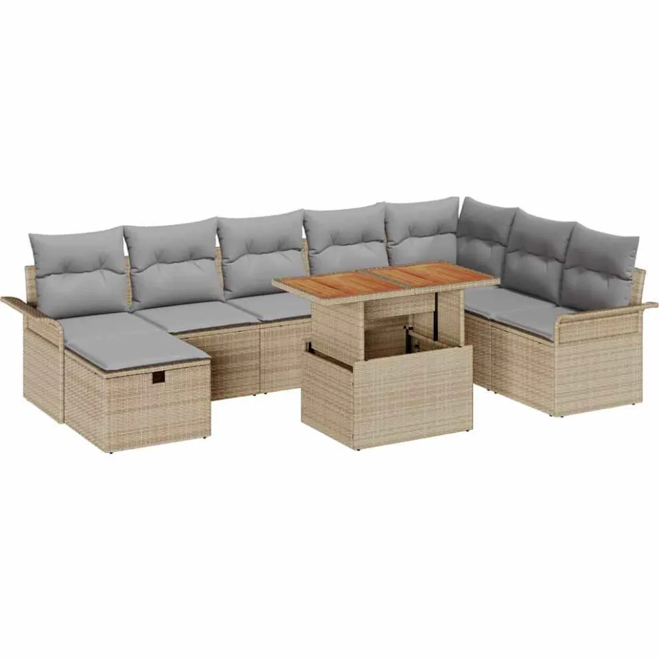 vidaXL Tuinbankenset 9 st Beige poly rattan