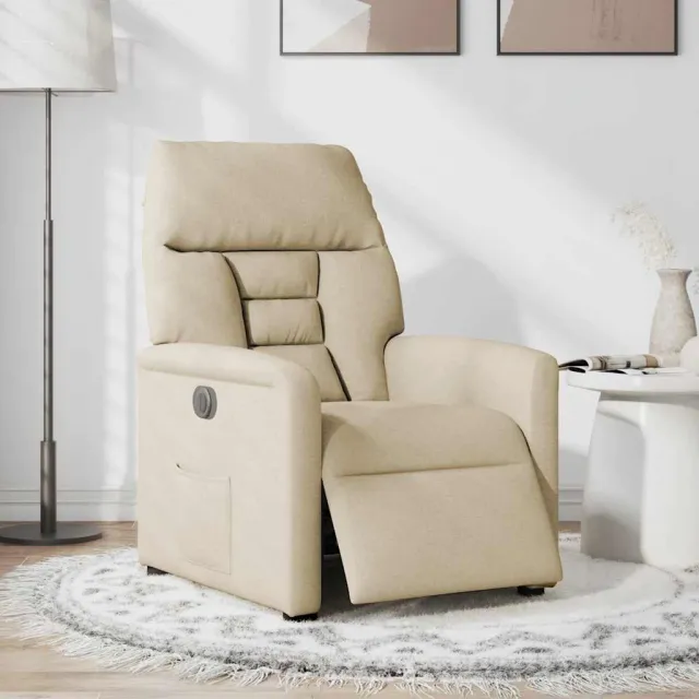 vidaXL Massagestoel elektrisch verstelbaar stof crèmekleurig