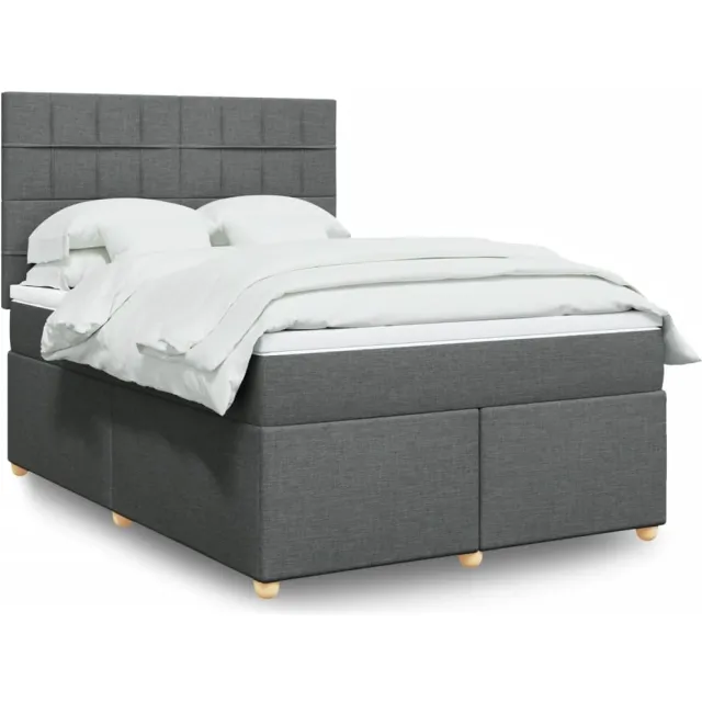 vidaXL Boxspring met matras stof donkergrijs 140x200 cm grijs